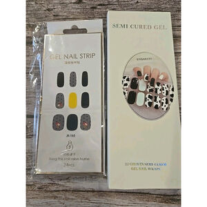 Semi Cured Gel Nail Strips, New In Package, Cow Print And A Floral Design, (53)